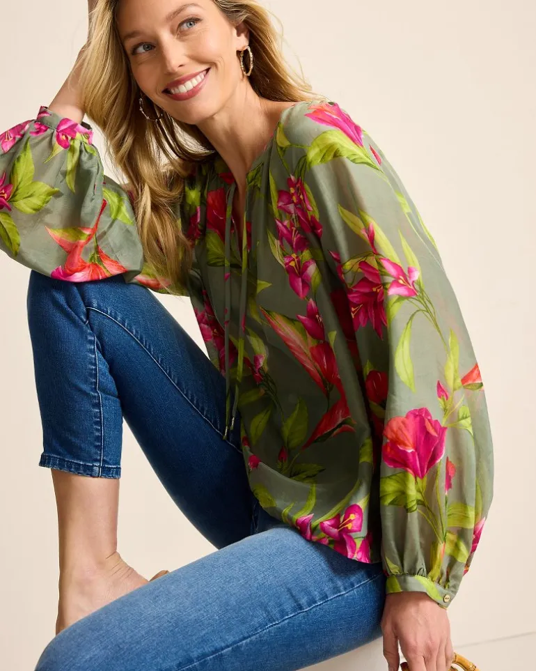 Shop Tommy Bahama Agua Amara Lavish Blooms Peasant Top Tea Leaf