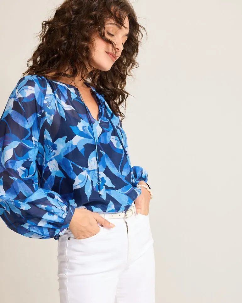New Tommy Bahama Agua Amara Seaside Brights Peasant Top Island Navy