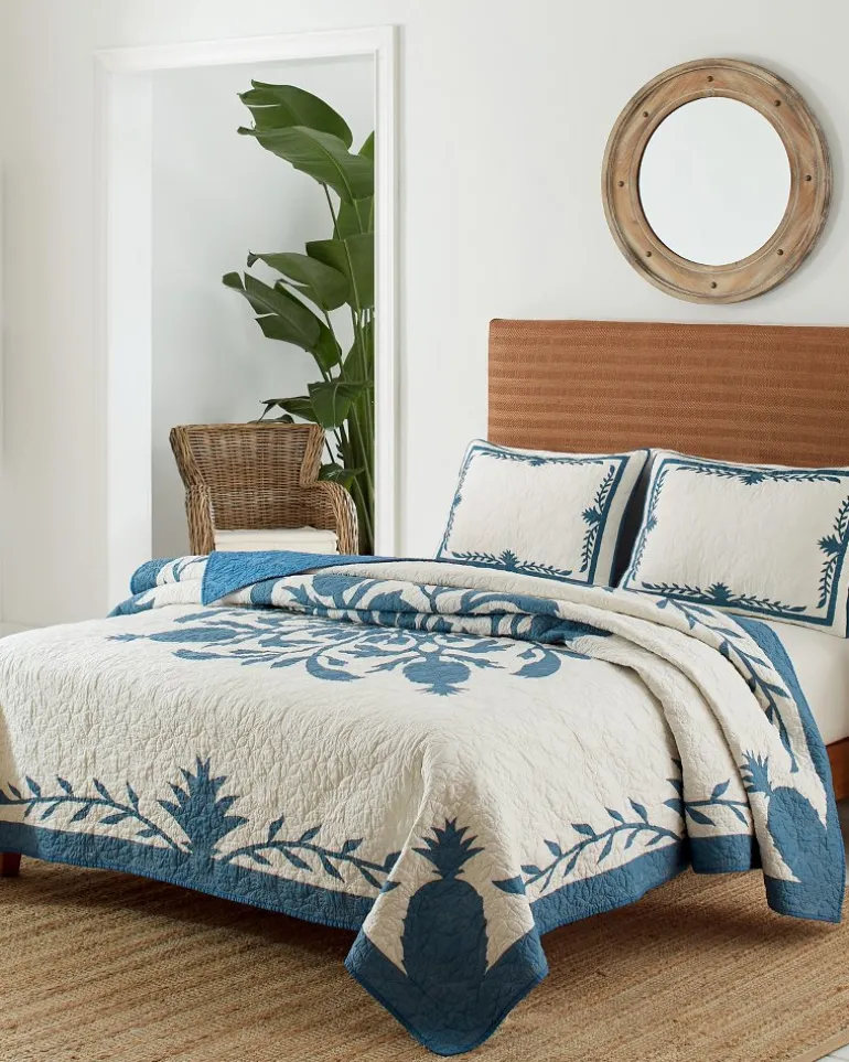 New Tommy Bahama Aloha Pineapple King Quilt Blue