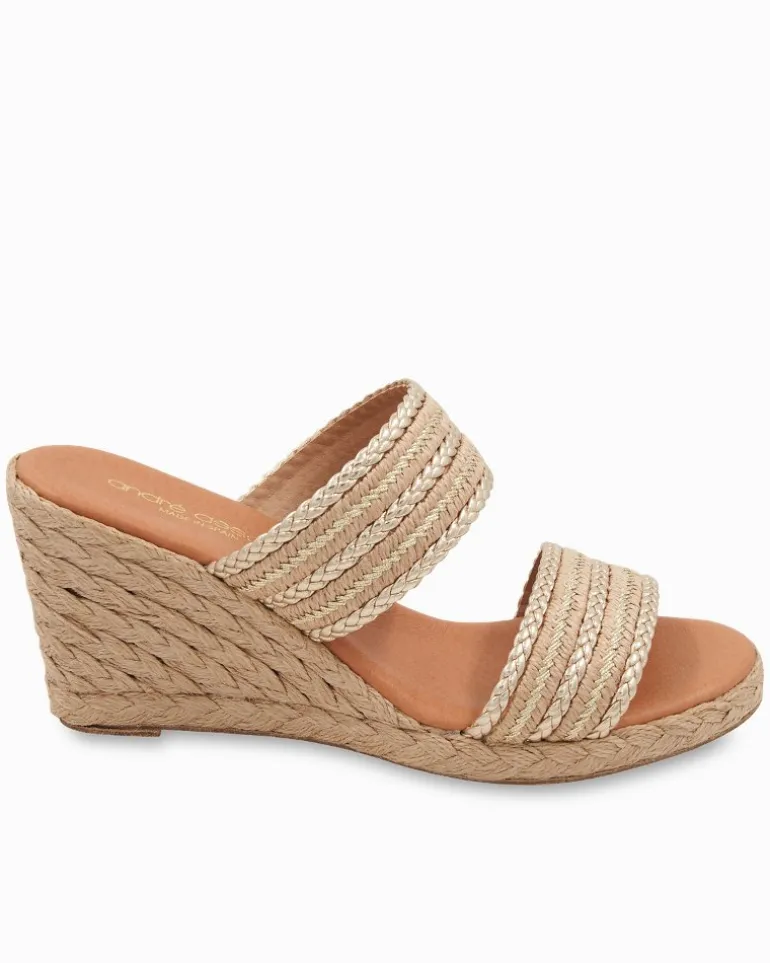 Sale Tommy Bahama André Assous Nolita Metallic Raffia Wedges Natural/Platino Stripe