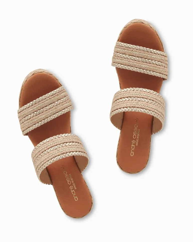 Sale Tommy Bahama André Assous Nolita Metallic Raffia Wedges Natural/Platino Stripe