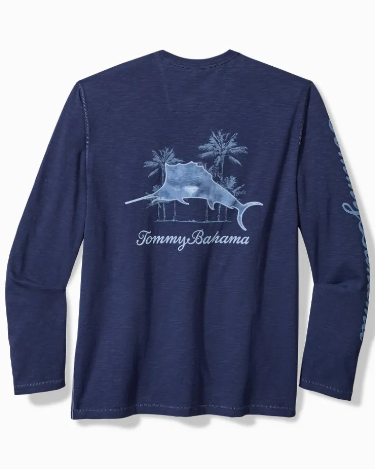 New Tommy Bahama Azul Palms Long-Sleeve Lux T-Shirt Island Navy