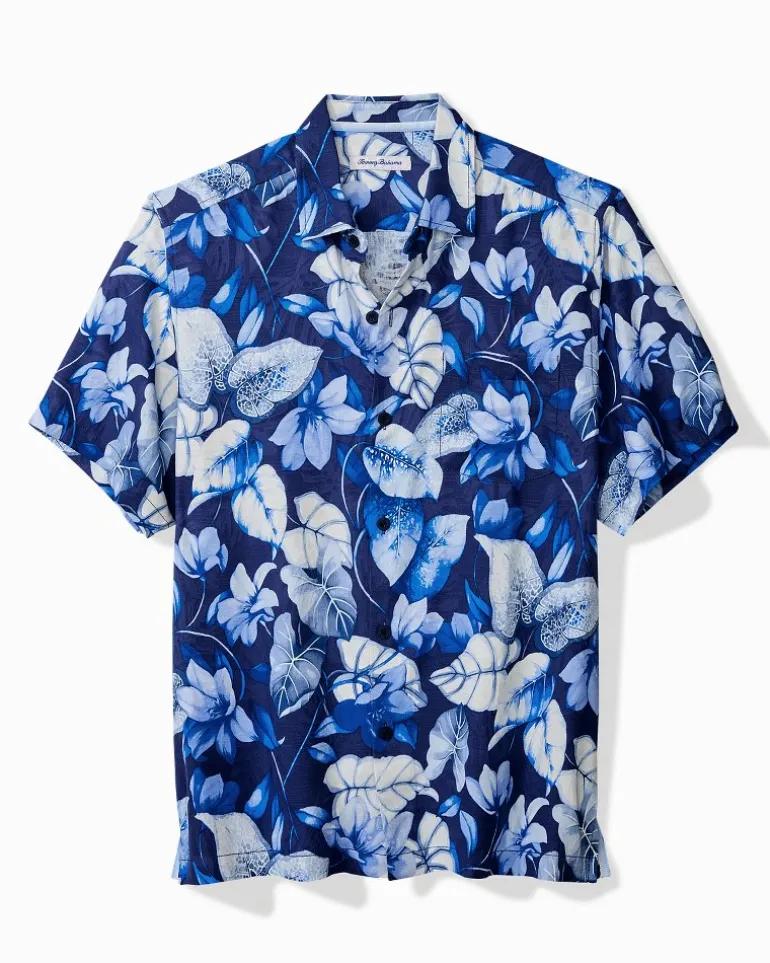 New Tommy Bahama Azure Escape Silk Camp Shirt Royal Indigo
