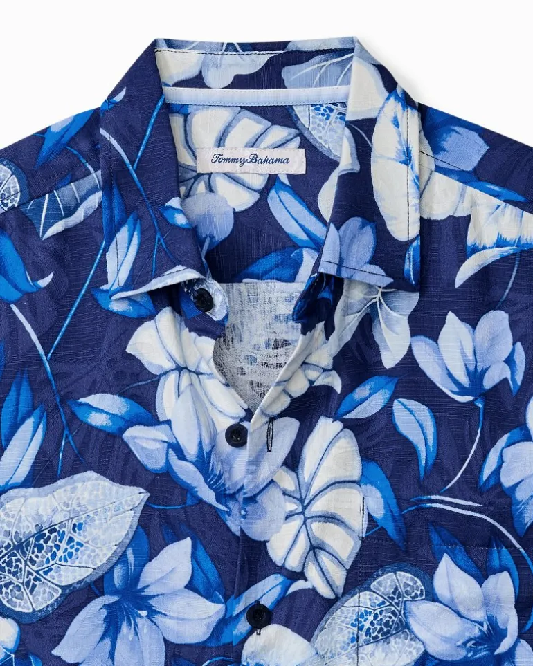 New Tommy Bahama Azure Escape Silk Camp Shirt Royal Indigo