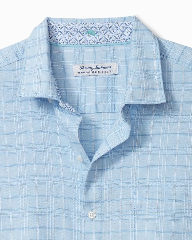 Online Tommy Bahama Barbados Breeze Playa Plaid Stretch-Linen Long-Sleeve Shirt Aqua Ice
