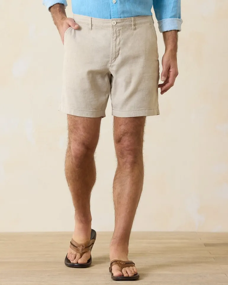Outlet Tommy Bahama Beach Coast Linen-Blend Flat-Front 8-Inch Shorts Stone Khaki
