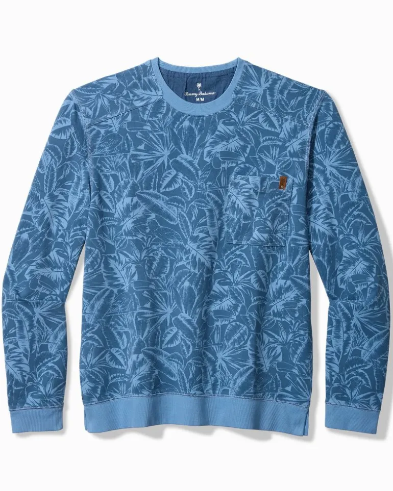 New Tommy Bahama Ben & Terry Twilight Palms Crew Sweatshirt Buccaneer Blue