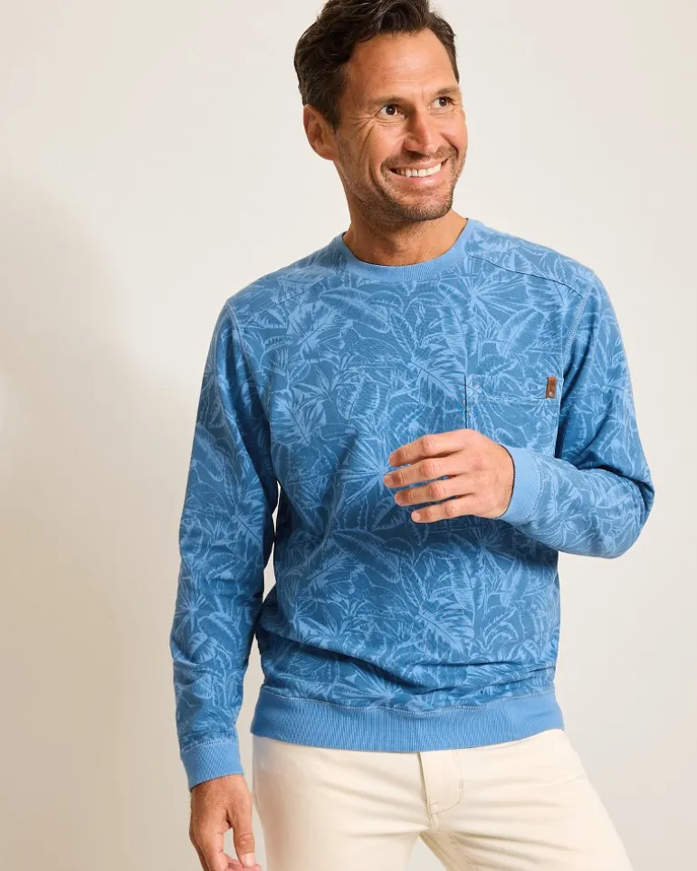 New Tommy Bahama Ben & Terry Twilight Palms Crew Sweatshirt Buccaneer Blue