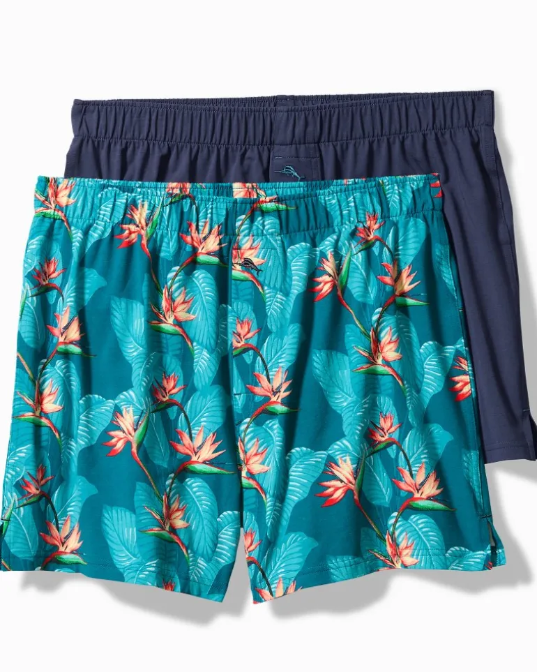 Cheap Tommy Bahama Big & Tall Tropical Print & Solid Knit Boxers—2-Pack Bright Teal