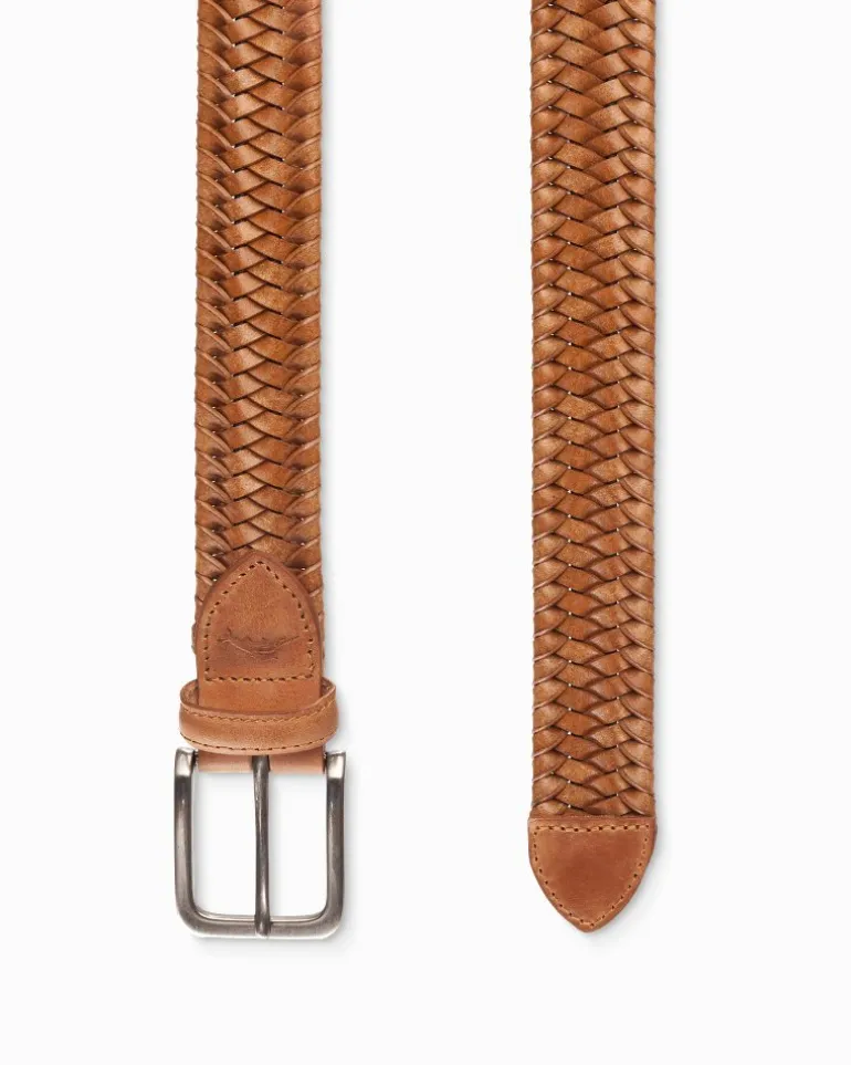 Sale Tommy Bahama Braided Leather Stretch Belt Tan