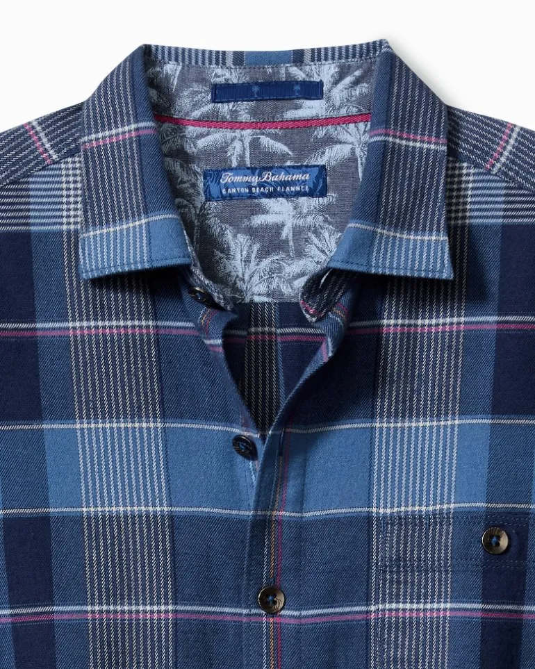 New Tommy Bahama Canyon Beach Pebble Cay Plaid Stretch Flannel Shirt Dockside Blue