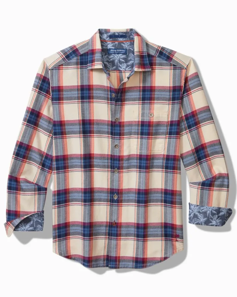 Online Tommy Bahama Canyon Beach Window Pane Stretch Flannel Shirt Bleached Sand