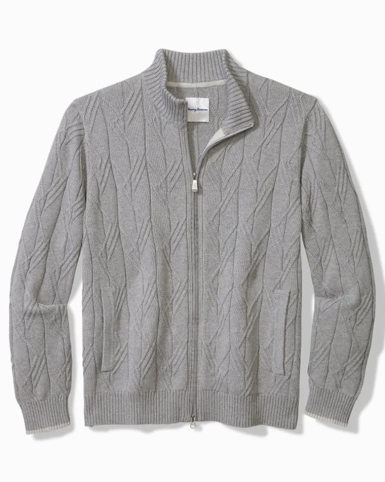 Best Sale Tommy Bahama Capital Cable Full-Zip Cardigan Grey Heather