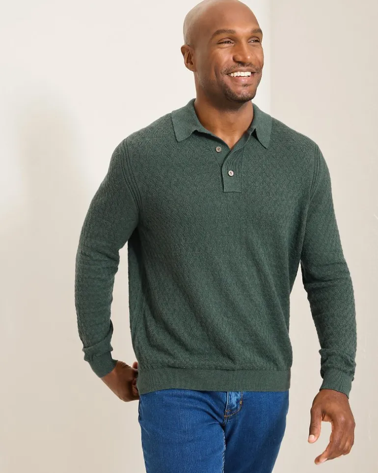 Flash Sale Tommy Bahama Capital Cable Sweater Polo Juniper