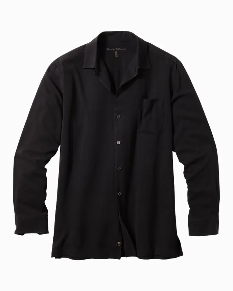 New Tommy Bahama Catalina Twill Long-Sleeve Silk Shirt Black