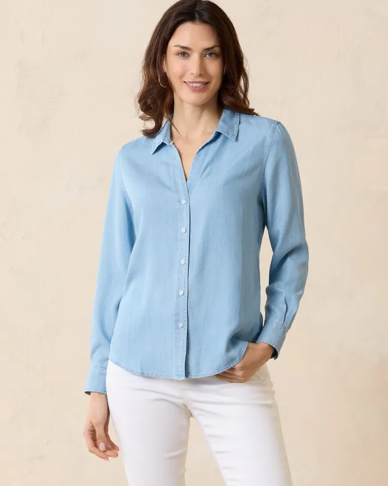 Clearance Tommy Bahama Chambray All Day Long-Sleeve Shirt Light Storm Wash