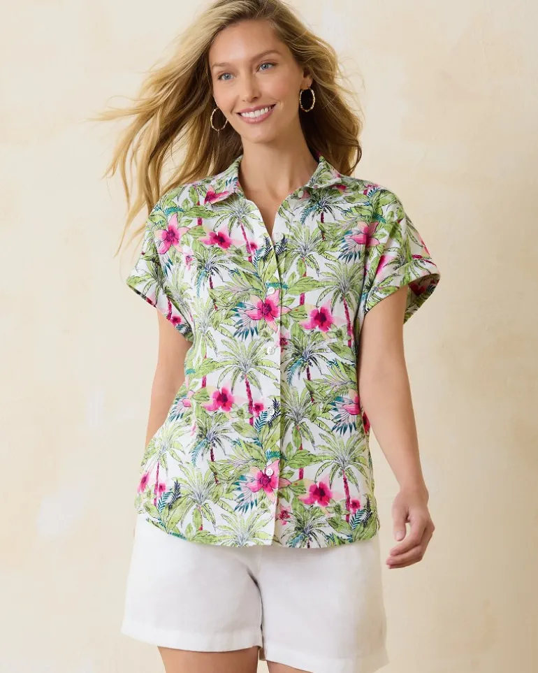 Hot Tommy Bahama Coastalina Coastal Palms Linen Camp Shirt White