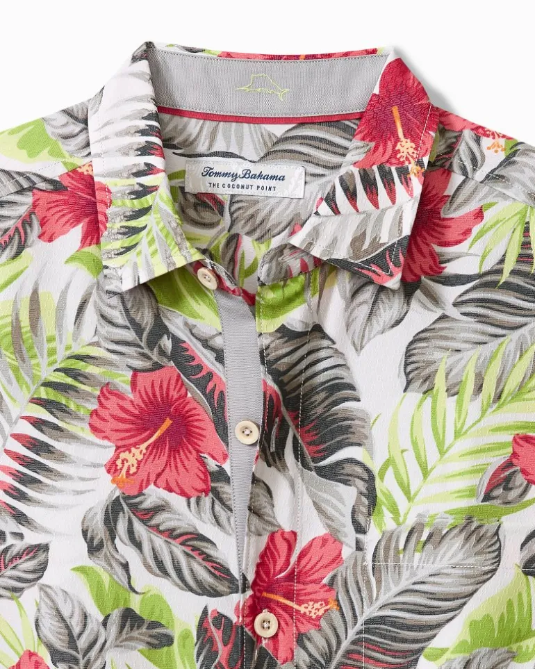 New Tommy Bahama Coconut Point Hibiscus Shores IslandZone® Camp Shirt Summer Grey