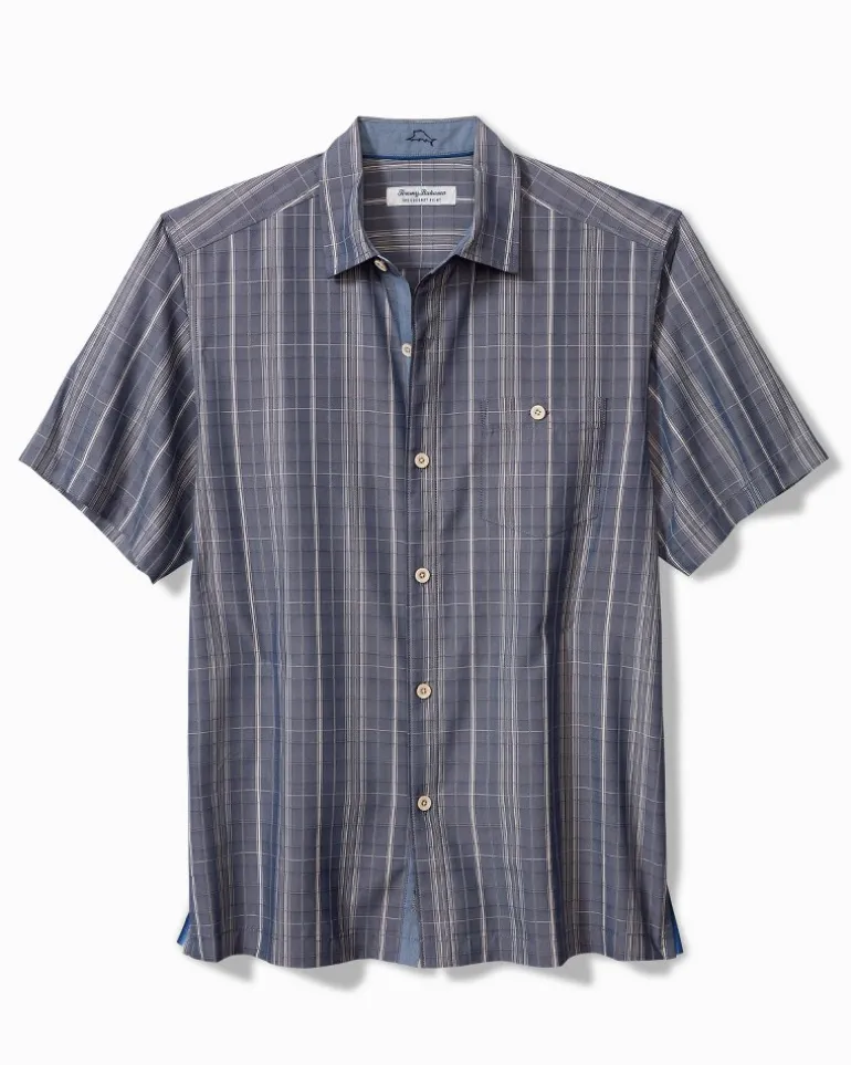 New Tommy Bahama Coconut Point Samba Stripe IslandZone® Camp Shirt Island Navy