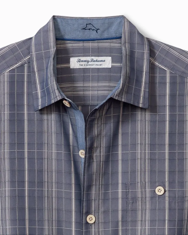 New Tommy Bahama Coconut Point Samba Stripe IslandZone® Camp Shirt Island Navy