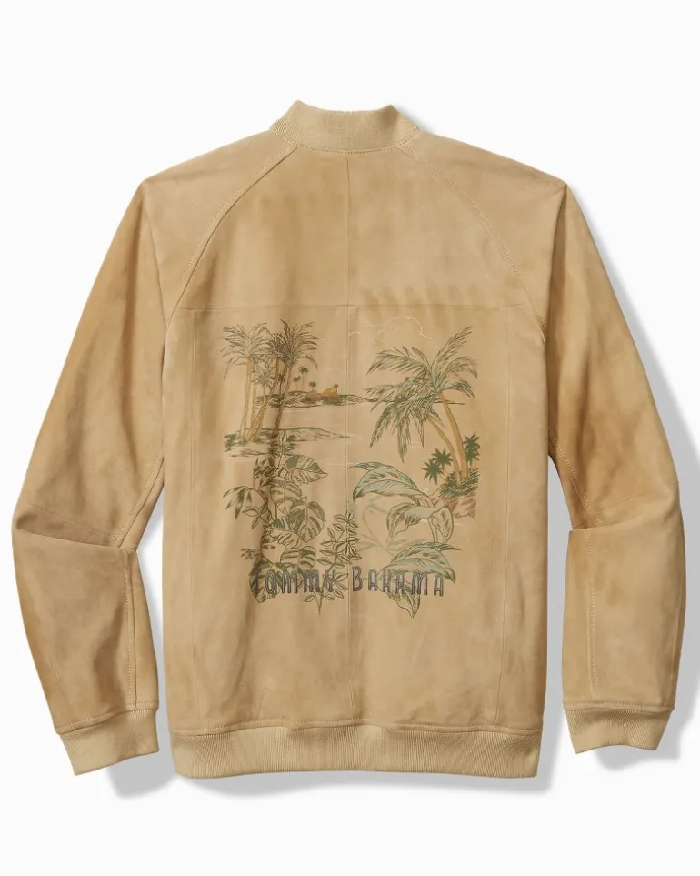 Online Tommy Bahama Collector's Series '24 Paradise Oasis Suede Bomber Jacket Tan Nubuck
