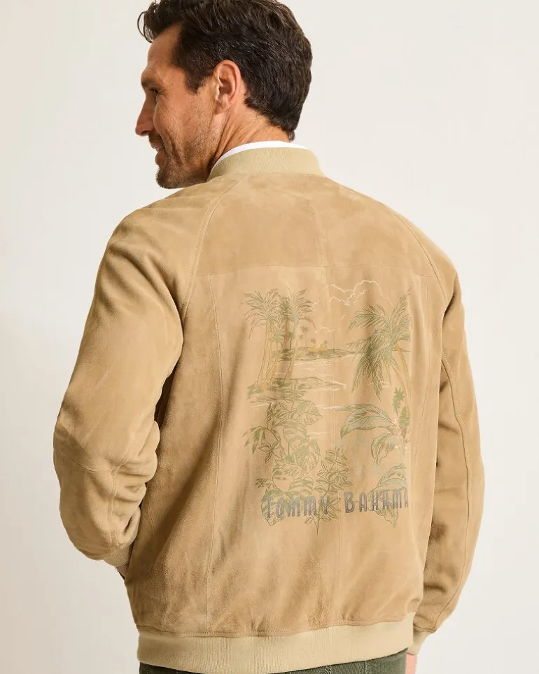 Online Tommy Bahama Collector's Series '24 Paradise Oasis Suede Bomber Jacket Tan Nubuck