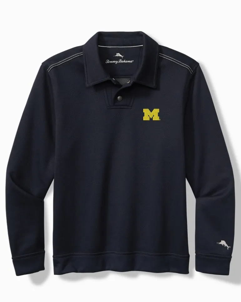Sale Tommy Bahama Collegiate Endzoner Long-Sleeve Snap Polo Michigan