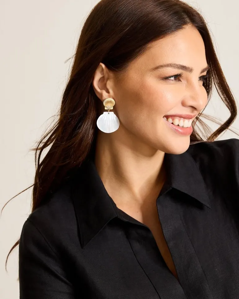 Clearance Tommy Bahama Coral Isles Mother of Pearl & Shell Statement Drop Earrings Gold