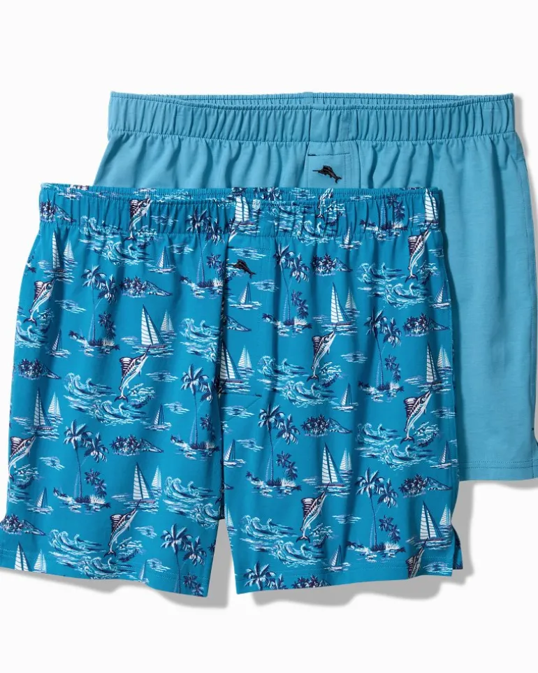 Online Tommy Bahama Cotton Knit Marlin Print Boxers — 2-Pack Slate Teal