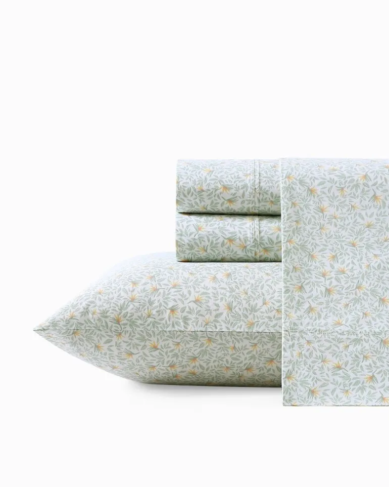 New Tommy Bahama Crane Flower 4-Piece King Sheet Set Green