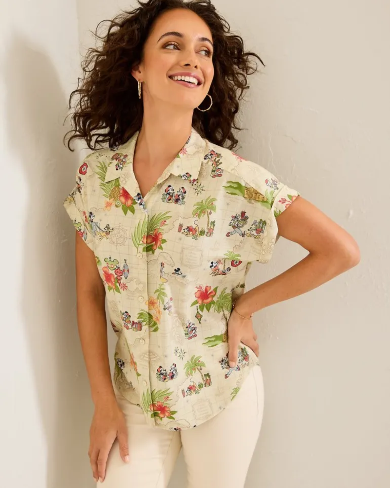 Hot Tommy Bahama Disney Huladay Adventures Camp Shirt Bleached Sand