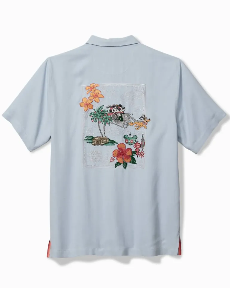 Discount Tommy Bahama Disney Huladay Sleigh Ride Silk Camp Shirt Silvery Blue