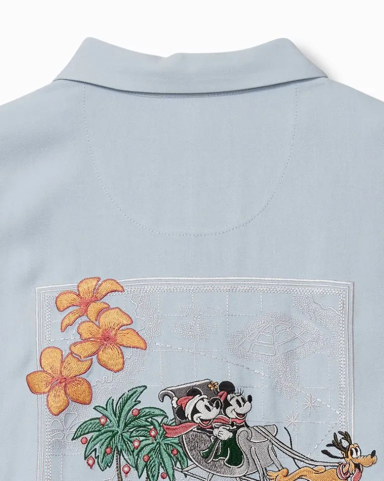 Discount Tommy Bahama Disney Huladay Sleigh Ride Silk Camp Shirt Silvery Blue