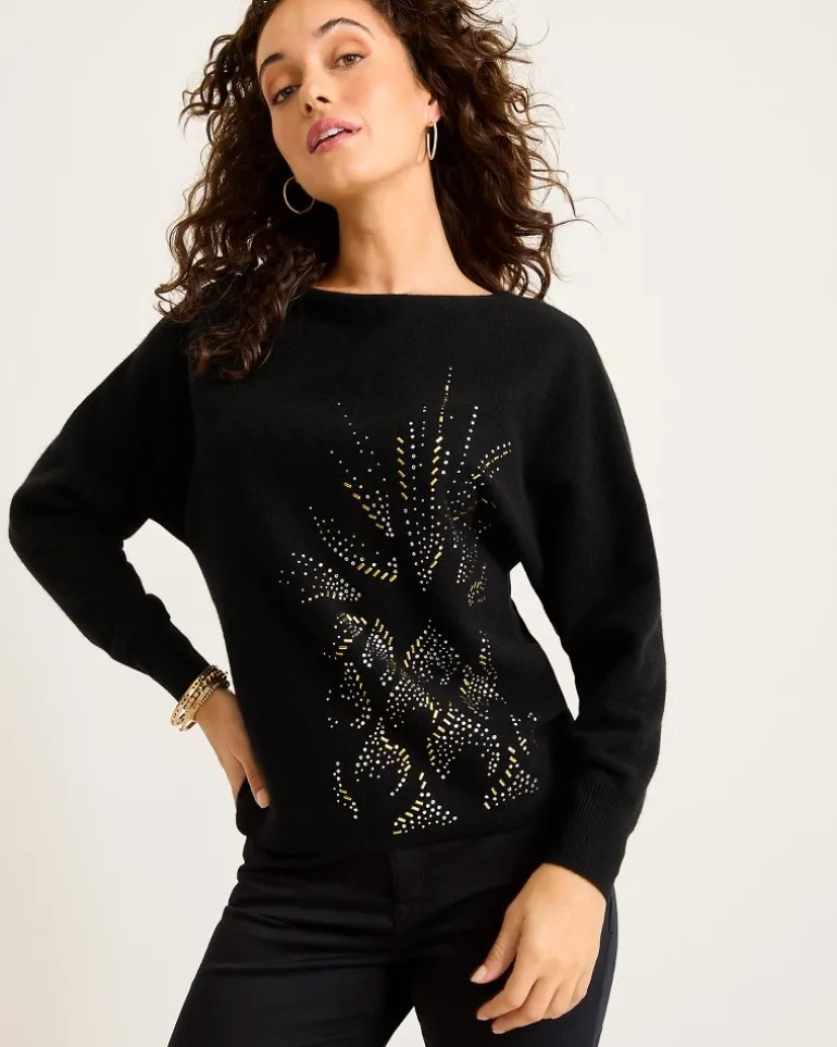 Clearance Tommy Bahama Embellished Pineapple Cashmere-Blend Sweater Black