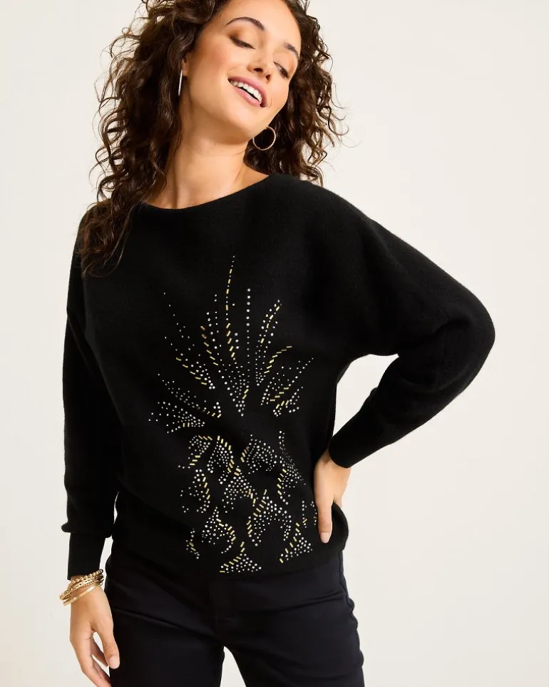 Clearance Tommy Bahama Embellished Pineapple Cashmere-Blend Sweater Black