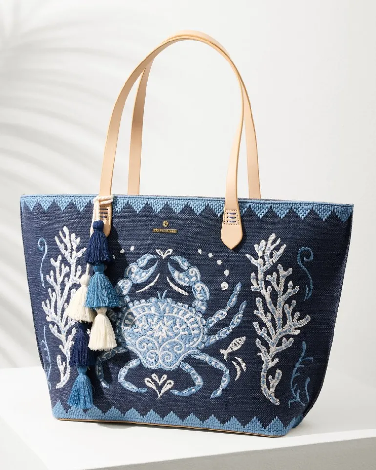Flash Sale Tommy Bahama Embroidered Fiesta Crab Tote Blue