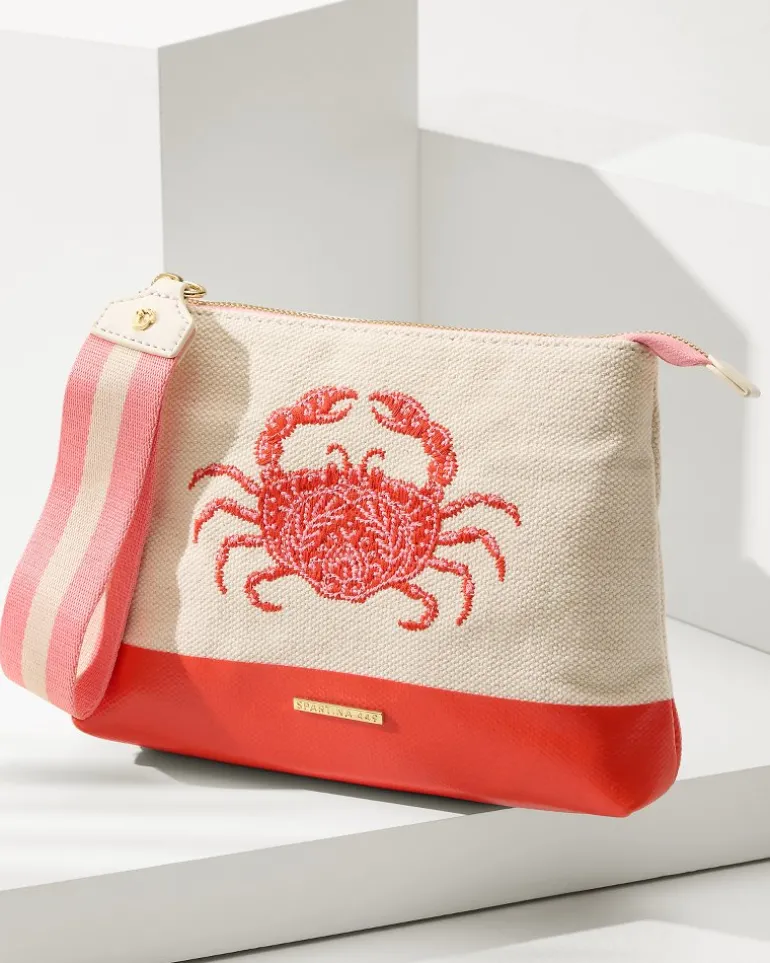 Best Sale Tommy Bahama Embroidered Carina Wristlet Red Crab