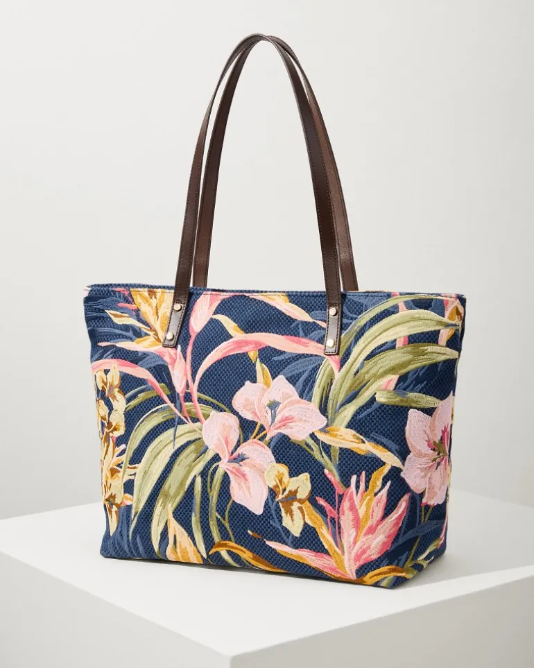 Outlet Tommy Bahama Embroidered Tote Multi Floral Navy