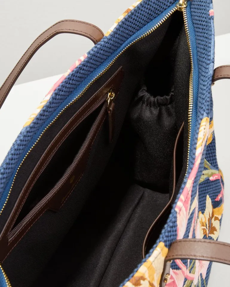Outlet Tommy Bahama Embroidered Tote Multi Floral Navy