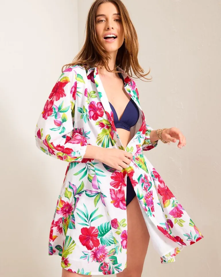 Store Tommy Bahama Fiesta Floral Coverup Shirt Dress White