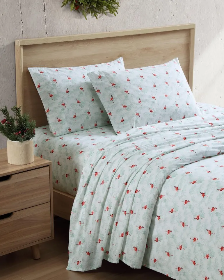 Fashion Tommy Bahama Flamingo Santa 4-Piece Queen Sheet Set Red/Green
