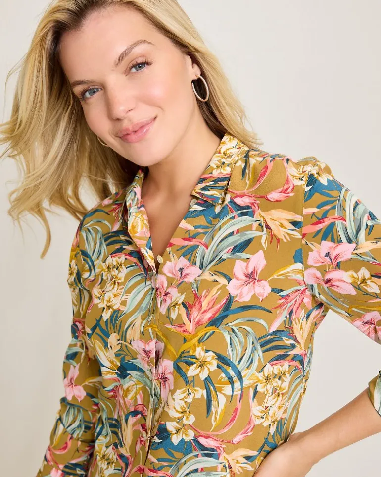 Online Tommy Bahama Flora Amora Long-Sleeve Silk Shirt Greek Olive