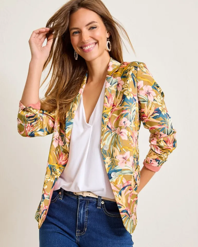 Store Tommy Bahama Flora Amora Satin Blazer Greek Olive