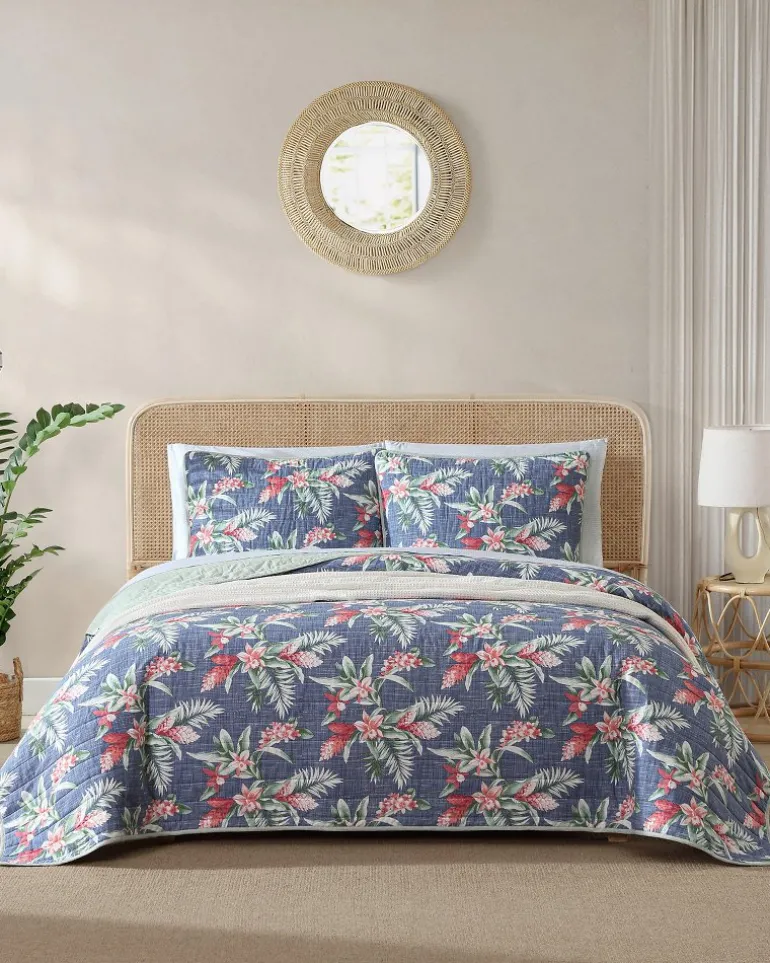 Shop Tommy Bahama Floral Enchantment Reversible 3-Piece King Quilt Set Deep Blue