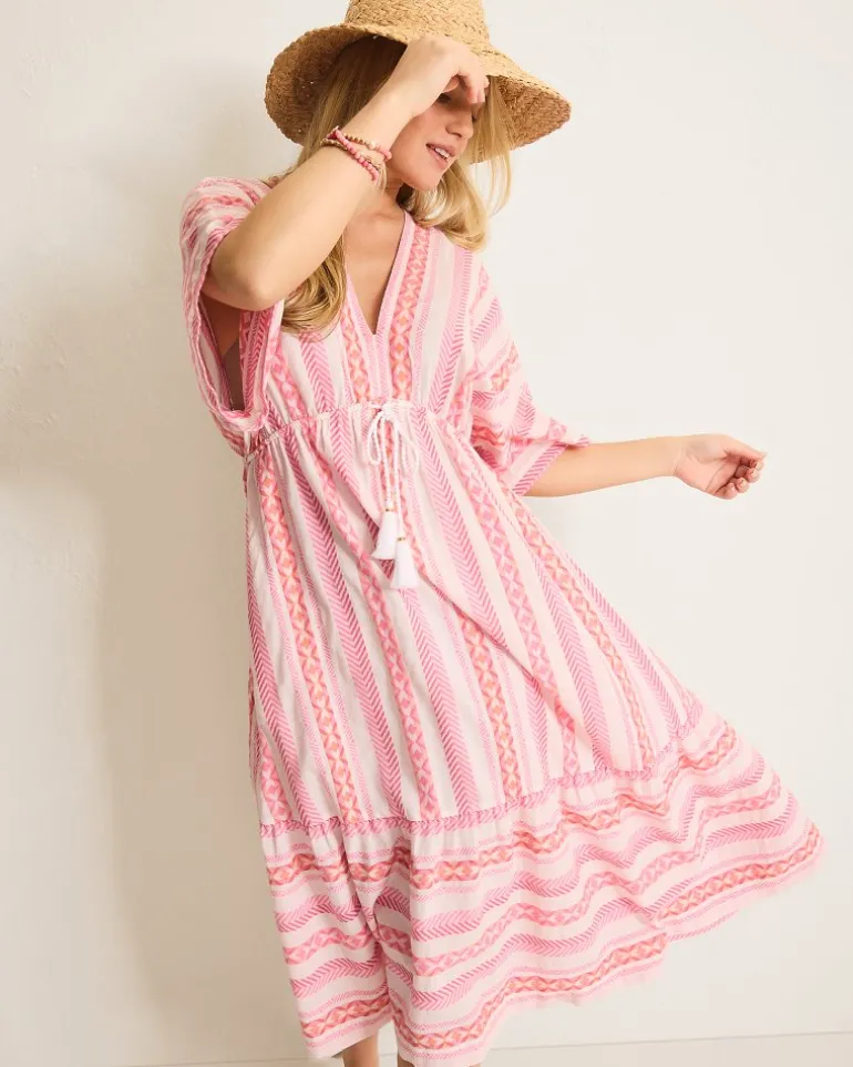 Fashion Tommy Bahama Geo Jacquard Midi Coverup Dress Preppy Pink