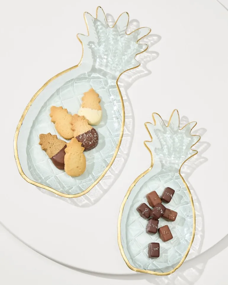 Shop Tommy Bahama Glass Pineapple Trays — Set of 2 Clear