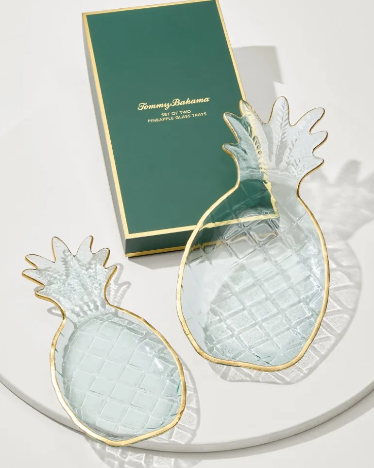 Shop Tommy Bahama Glass Pineapple Trays — Set of 2 Clear