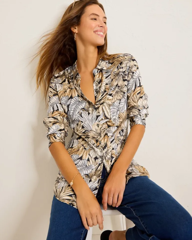 Clearance Tommy Bahama Grand Canal Long-Sleeve Silk Shirt Black
