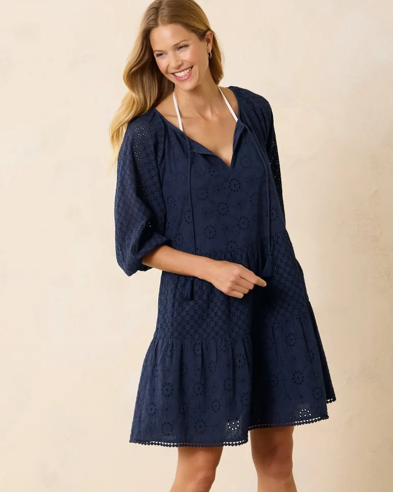 Flash Sale Tommy Bahama Harbour Eyelet Tiered Coverup Dress Mare Navy