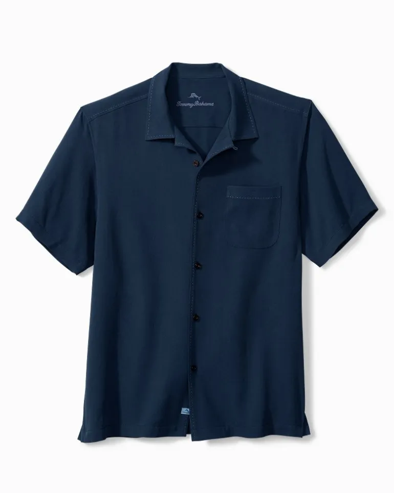 Clearance Tommy Bahama Hawaiian Herringbone Silk Camp Shirt Navy